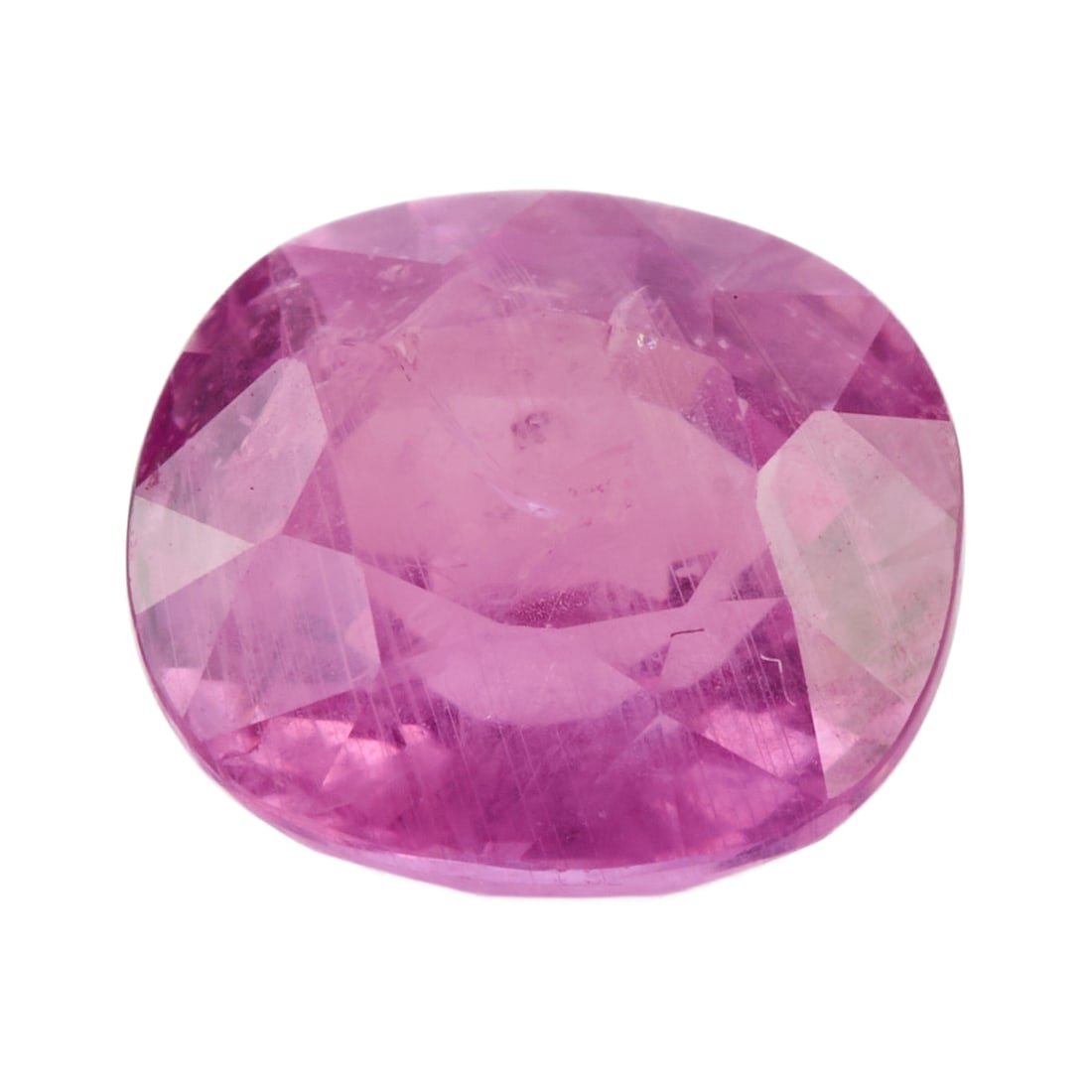 Unmounted Purple/Pink Sapphire. The unmounted cushion-cut purple/pink sapphire weighing (1 of 5)