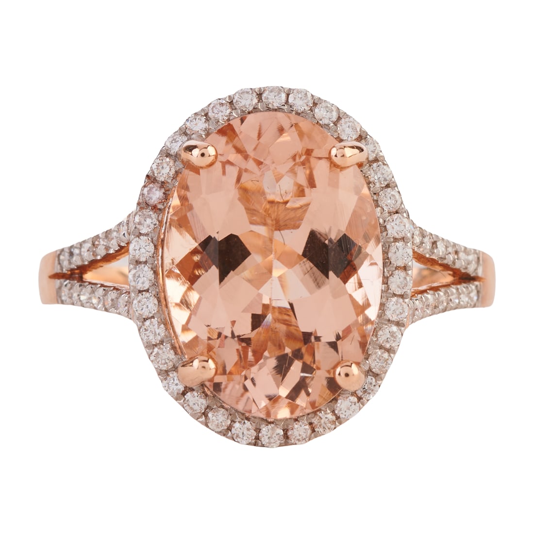 Morganite, Diamond, 14k Rose Gold Ring. Featuring one oval-cut morganite weighing approximately 4.85 (1 of 4)