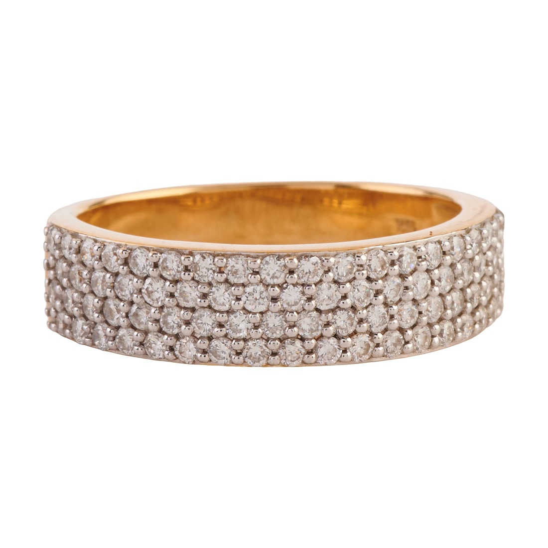 Diamond, 18k Yellow Gold Band. Featuring seventy-four full-cut diamonds weighing a total of (1 of 4)