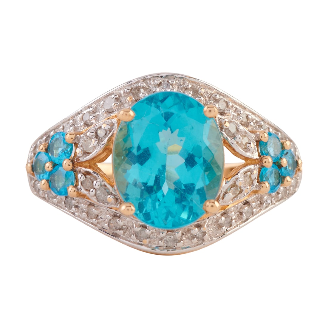 Apatite, Diamond, 14k Yellow Gold Ring. Featuring one oval-cut apatite weighing approximately 2.70 (1 of 5)
