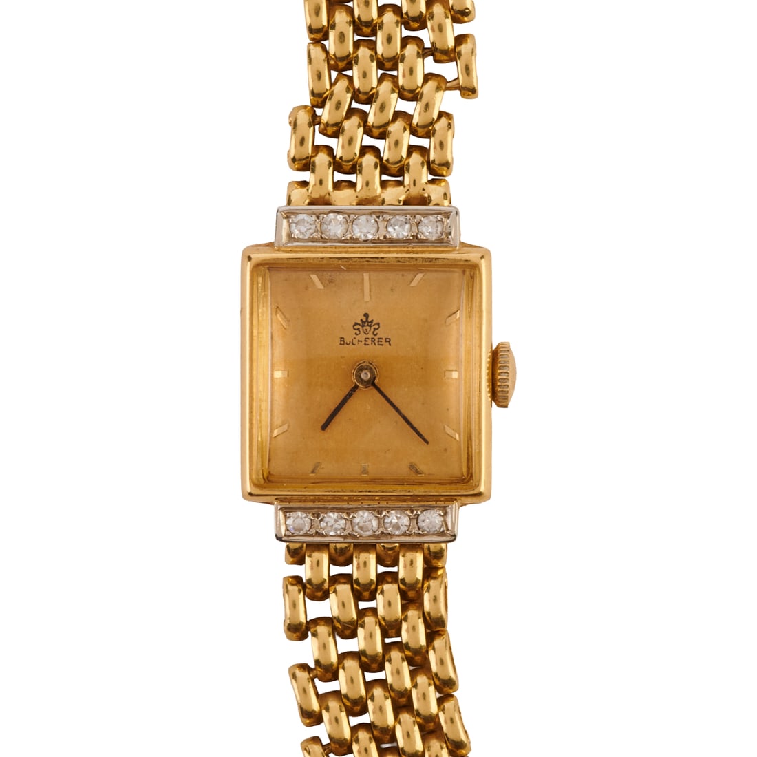 Ladies Bucherer Diamond, 18k Yellow Gold Wristwatch. DIAL: Square, gold, gold index hour markers, (1 of 6)