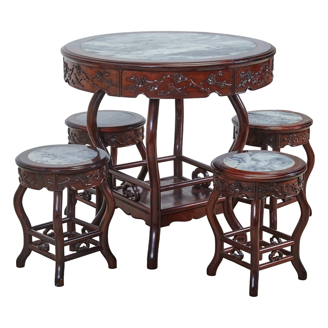 {Table: H 31 1/2x Diameter 32 inches (80x 81.2 cm), Each Stool: H 17 1/2 x Diameter 13 1/4 inches (1 of 4)