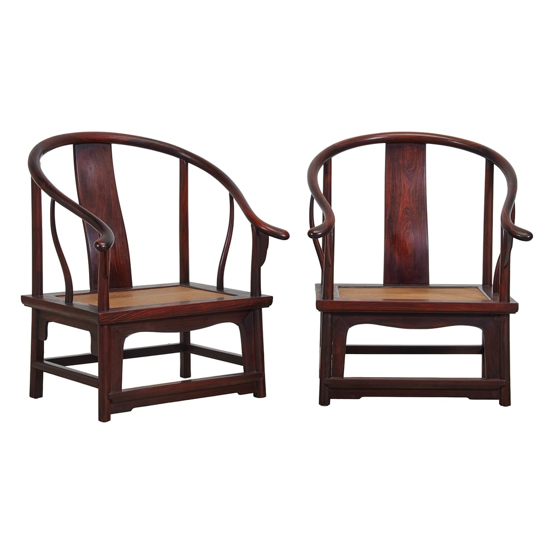 Two Horseshoe Style Chinese Chairs.{Approximate dimensions (each): 31" H x 25 1/2" W x 18 3/8" D}: Two Horseshoe Style Chinese Chairs.{Approximate dimensions (each): 31" H x 25 1/2" W x 18 3/8" D}