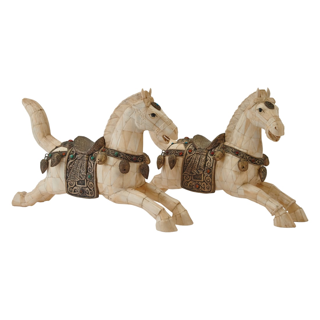 Possible Tibetan or Himalayan Tessellated Bone Horse FiguresA possible pair of Tibetan or Himalayan (1 of 7)