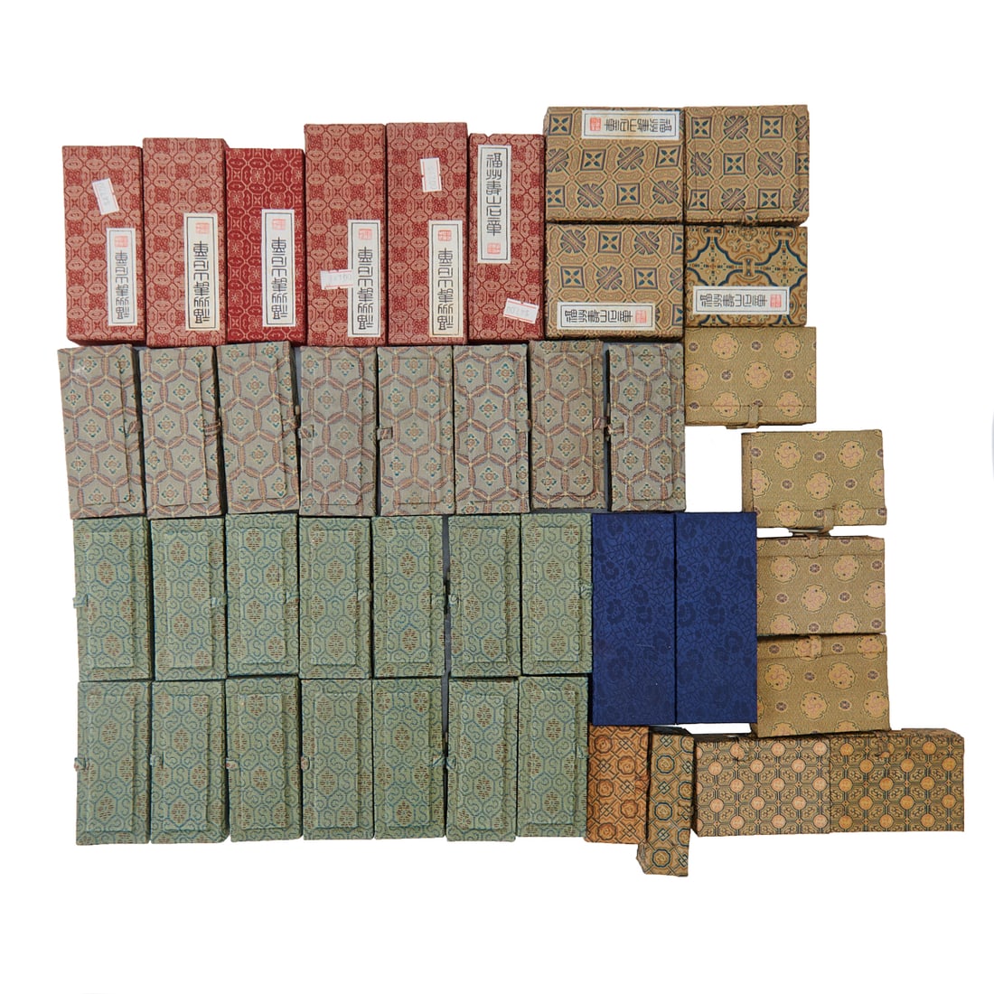 A Group of Shoushan Stones, 20th CenturyComprising forty-two boxed groups of Shoushan stones, all: A Group of Shoushan Stones, 20th CenturyComprising forty-two boxed groups of Shoushan stones, all retaining their original packaging. Overall in excellent condition, with the stones well preserved and