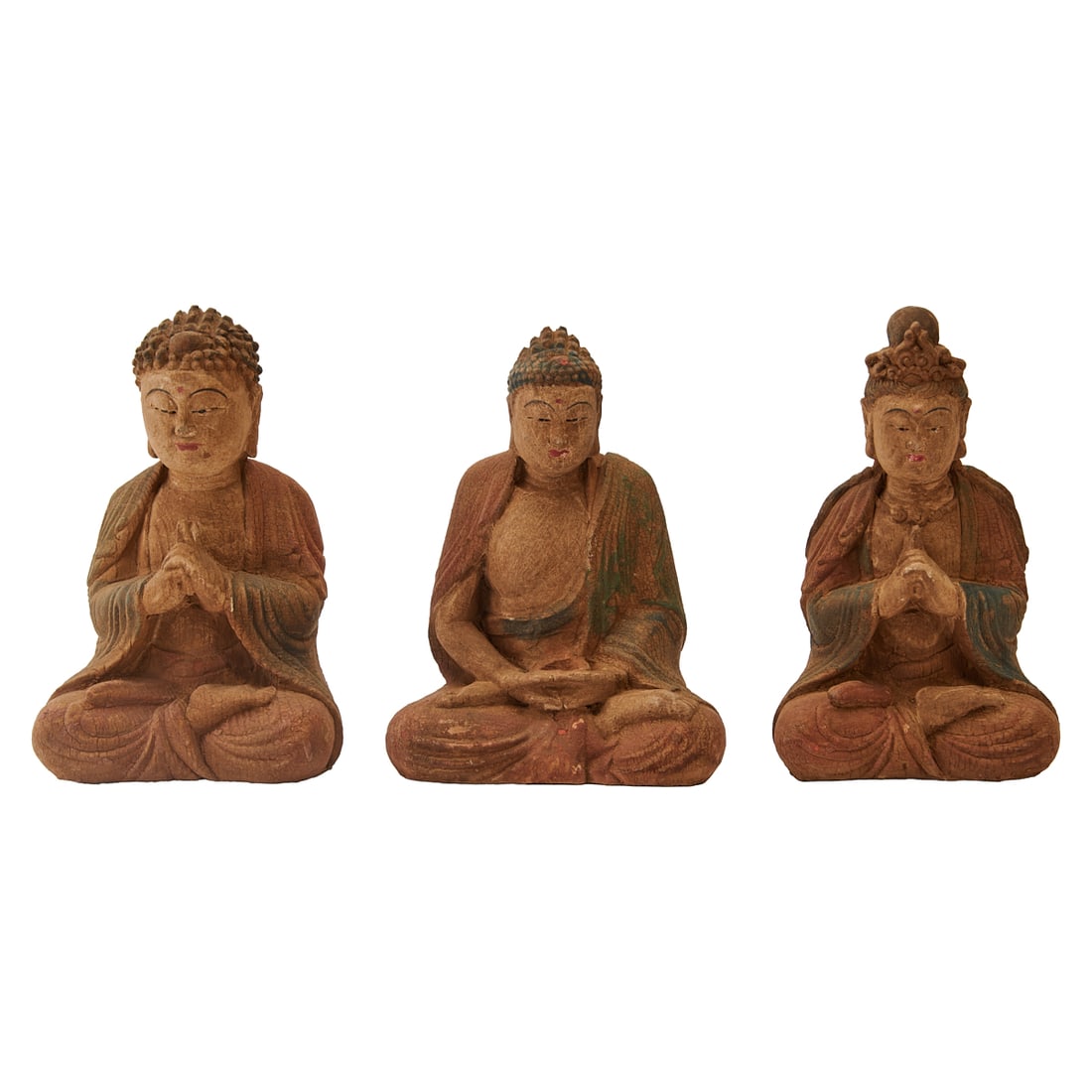 Three Chinese Polychrome Wood Buddhist Figures20th CenturyComprising three carved wood Buddhist (1 of 3)