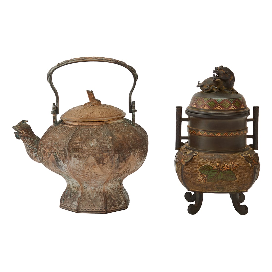 A Persian Bronze Teapot and a Japanese Bronze Cloisonné Incense Burner19th-20th (1 of 5)