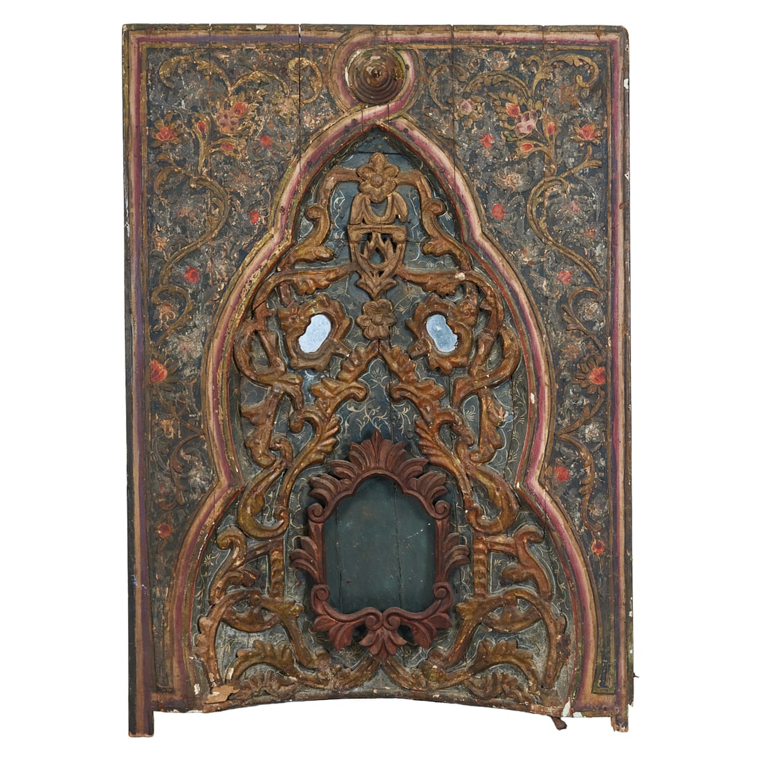 An Indian Carved and Polychrome-Painted Mirrored Shrine NicheA finely carved Indian wooden shrine (1 of 5)