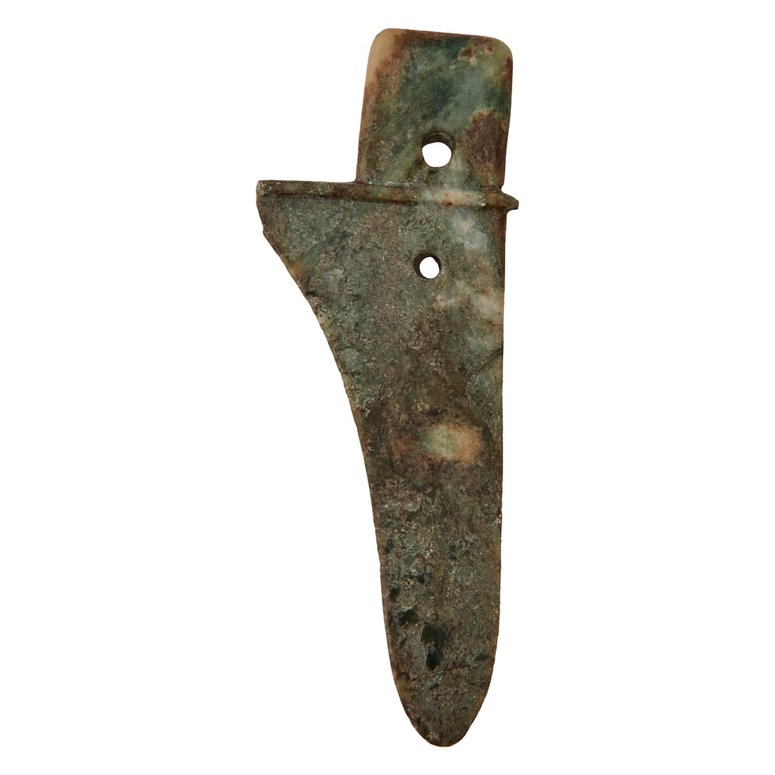 A Chinese Jade Ge (Dagger-Axe), in the Shang Dynasty StyleThe pale celadon jade carved in the form (1 of 2)