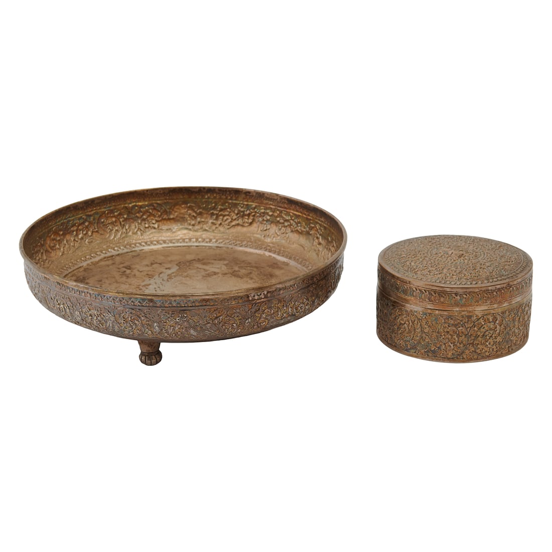 Probably Burmese or Siamese, Late 19th-Early 20th CenturyComprising a lidded box and a tripod bowl. (1 of 4)