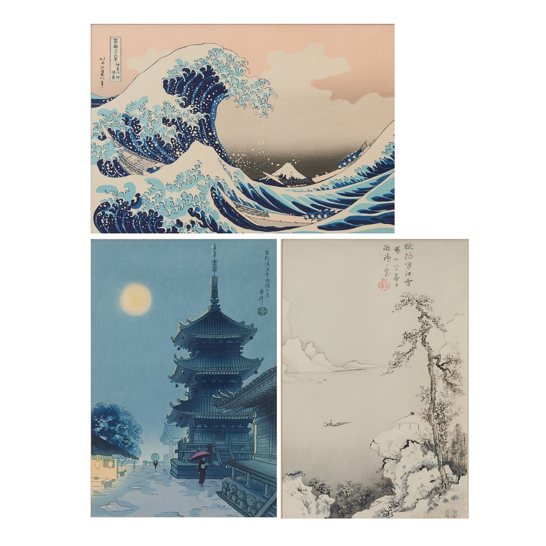 Three Japanese Woodblock Prints: Katsushika Hokusai (Japanese, 1760-1849), later impression, The (1 of 9)