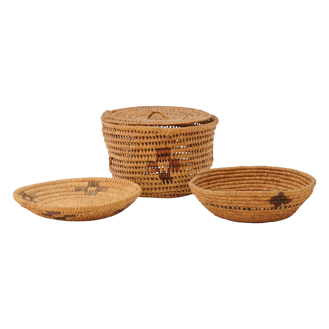 Three Native American Tohono O'odham Coiled Baskets (1 of 5)