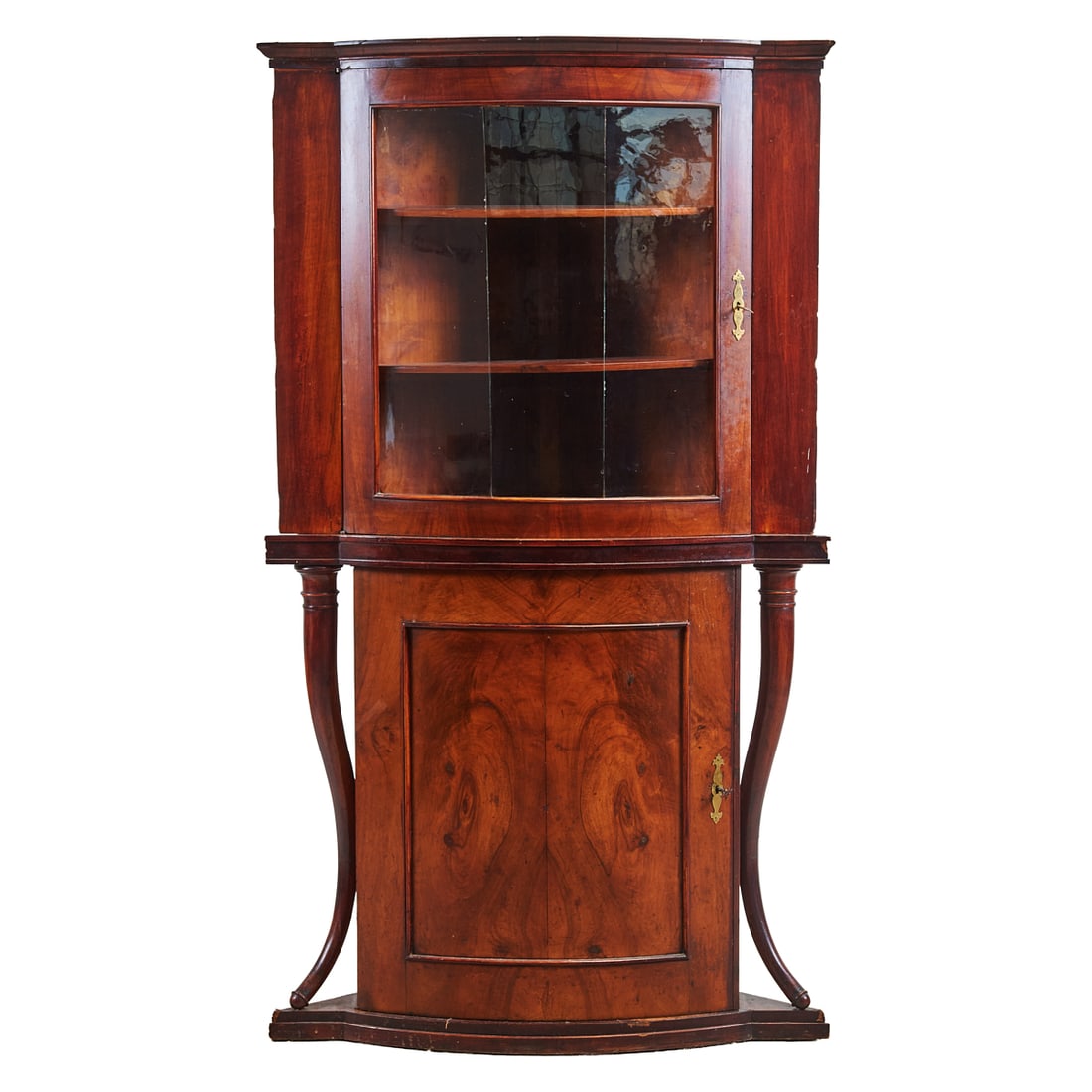 Biedermeier Walnut Bow Front Vitrine and Cabinet (1 of 4)