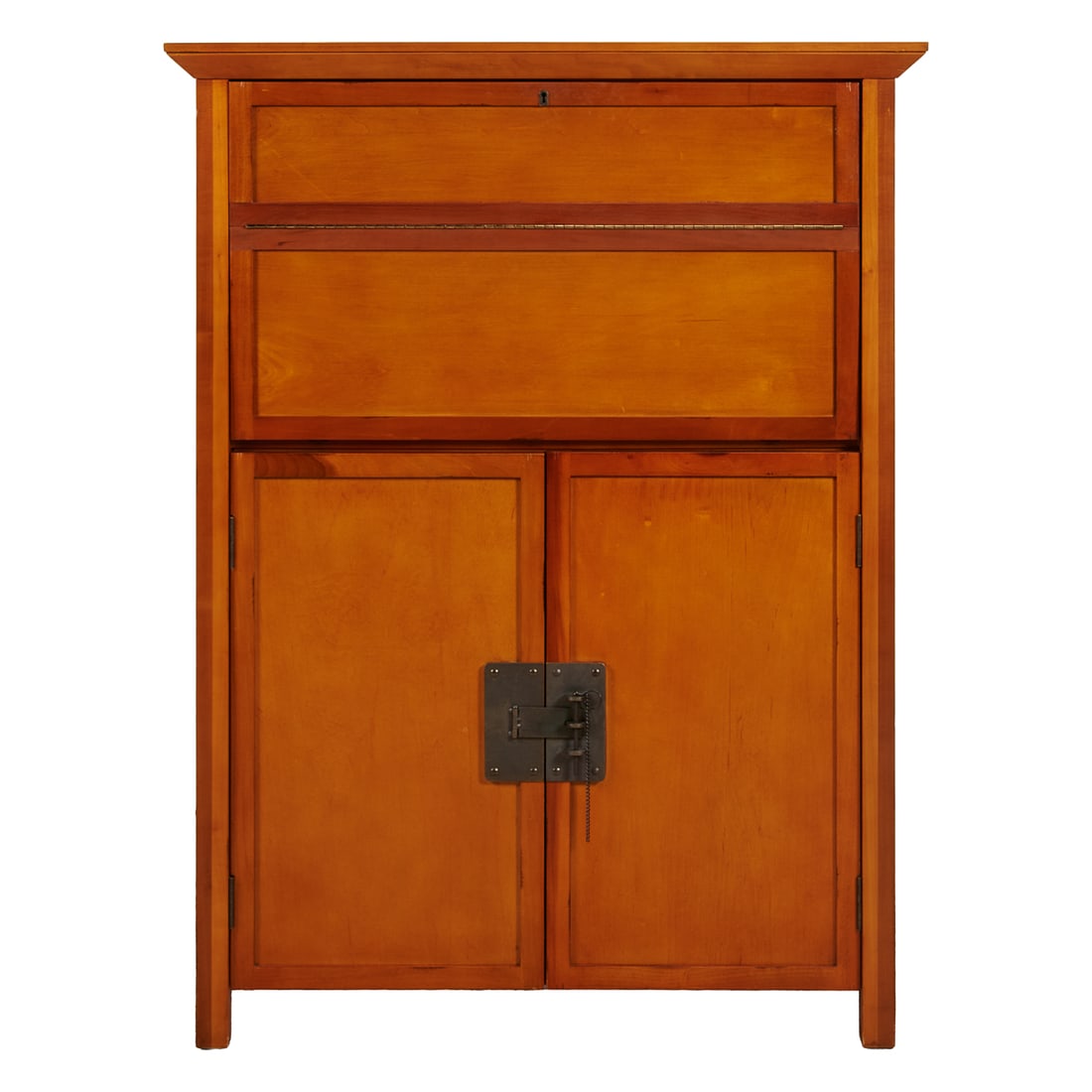 Modern Chinoiserie Drop Front Cherry Wood Bar Cabinet (1 of 4)