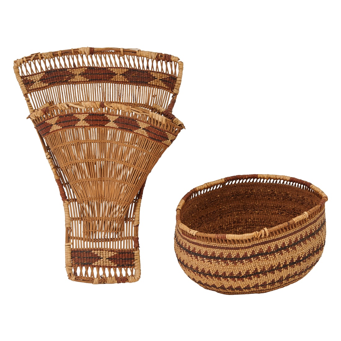 Two Native American Hupa Basket Woven Articles: A Bowl and Cradle Sunshade (1 of 3)