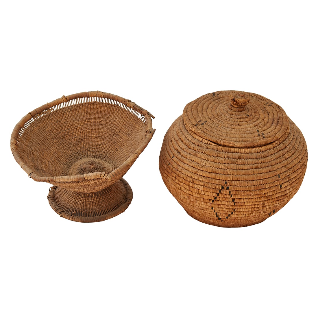 Two Native American Baskets, One Footed and One Lidded - 2