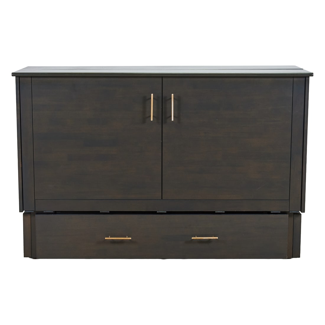 Contemporary Sagebrush Cabinet Bed: Contemporary Sagebrush Cabinet Bed, the rectangular box blind doors over drawer, revealing bed frame and side tables in one.{Approximate dimensions: Cabinet 41 1/8" high x 63 1/2" wide without side ta