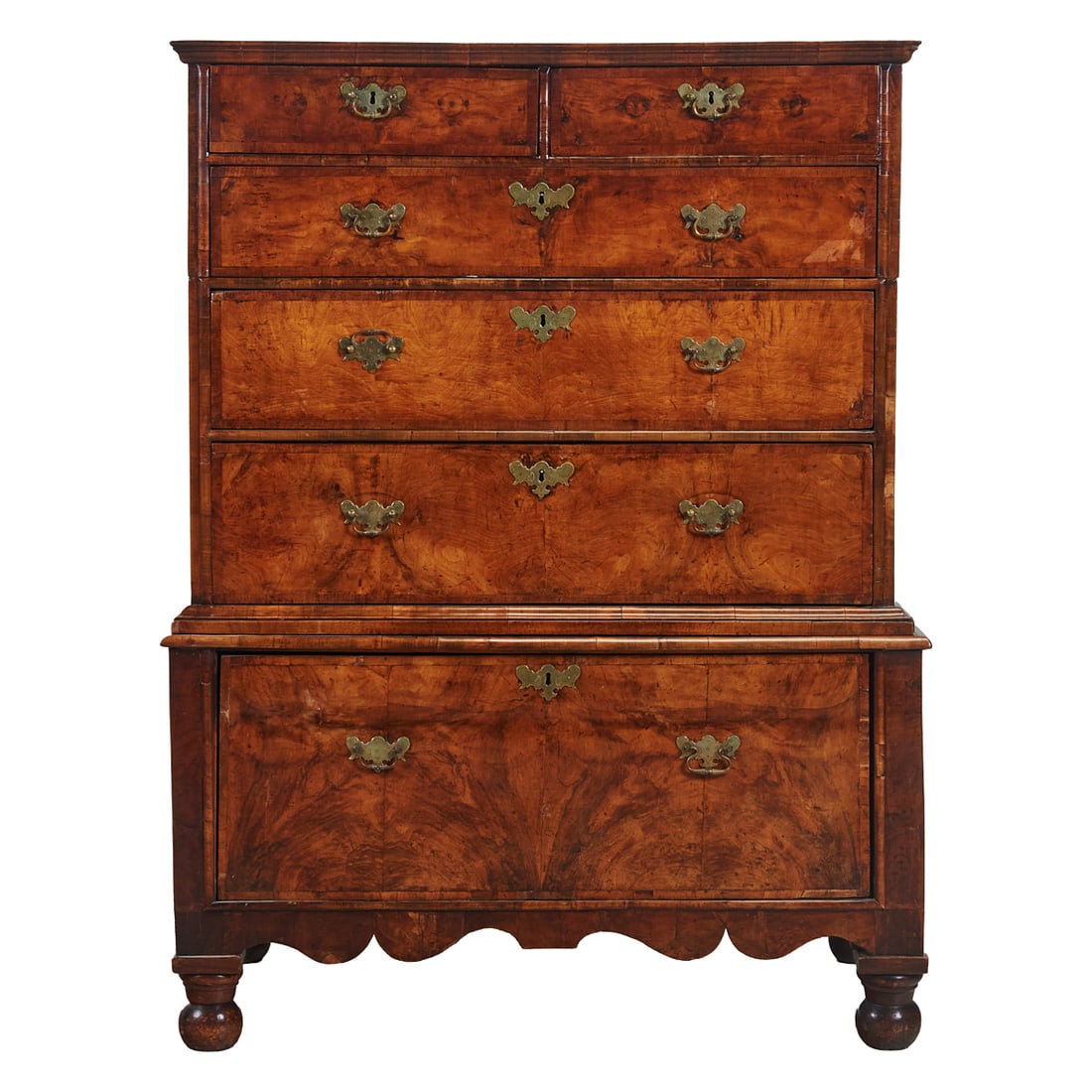 George II Style Oak and Burl Walnut High Chest (1 of 3)