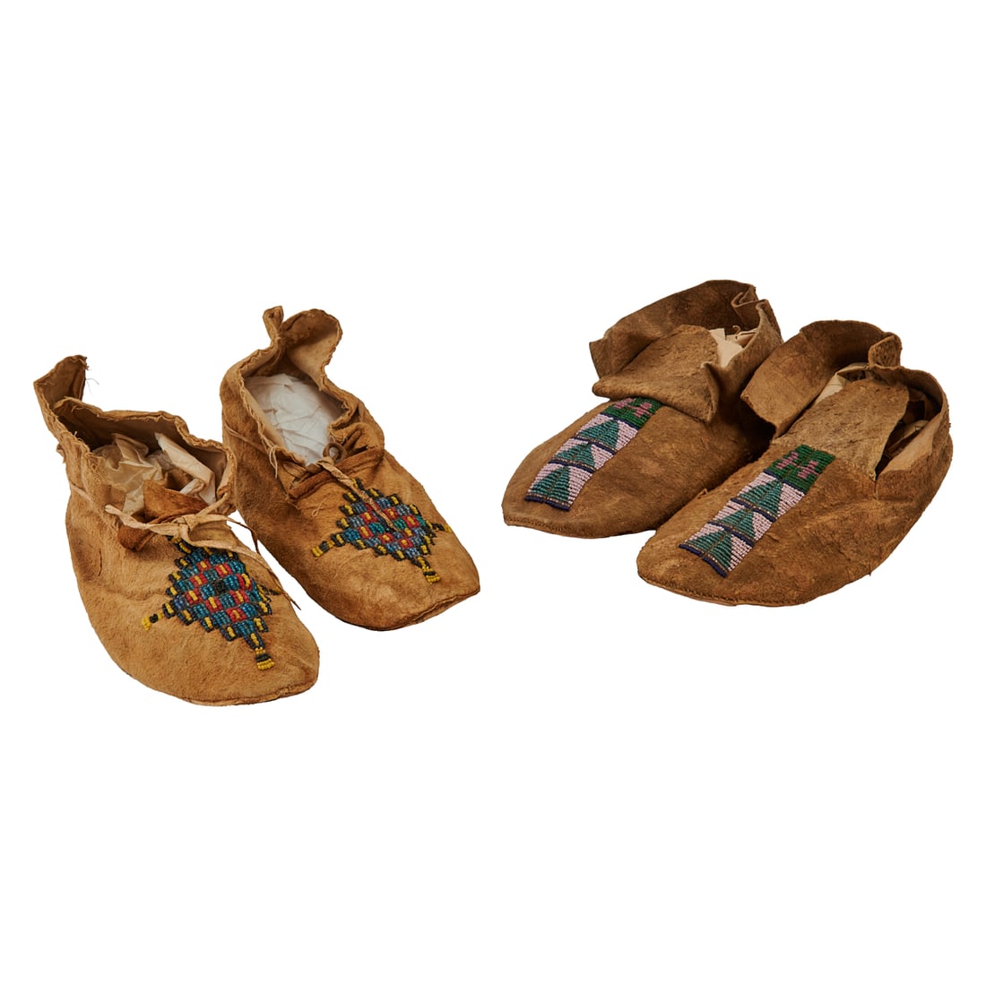Two Pairs Native American Beaded Hide Moccasins (1 of 4)