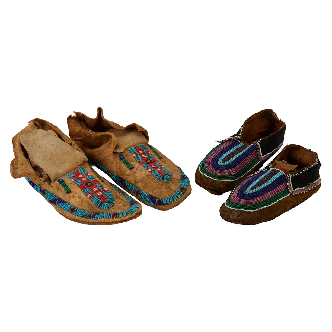 Two Pairs Native American Beaded Hide Moccasins (1 of 4)