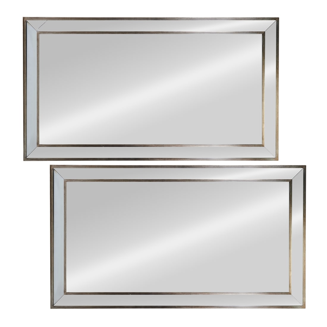 Pair of Large Contemporary Beveled Wall Mirrors: Pair of Large Contemporary Beveled Wall Mirrors.{Approximate dimensions: 68 1/2" x 38 1/2".}.