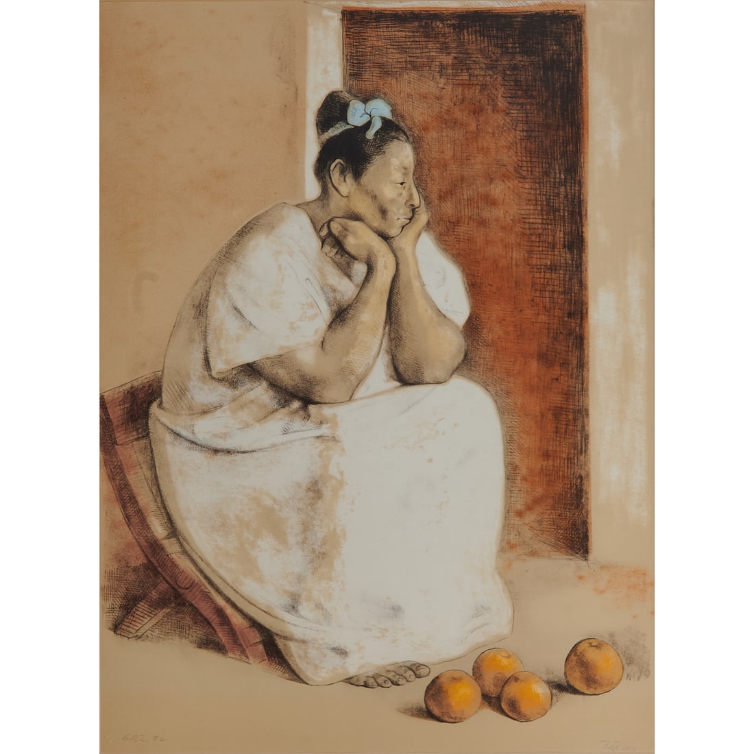 Francisco Zuniga, Mujer de Yucatan con Naranjas, Lithograph: Francisco Zuniga (Mexican, 1912-1998), "Mujer de Yucatan con Naranjas," (Woman from Yucatan with Oranges), 1973, lithograph in eight colors, [approximate dimensions - sheet: 30 1/8" H x 22 3/8" W], Ed