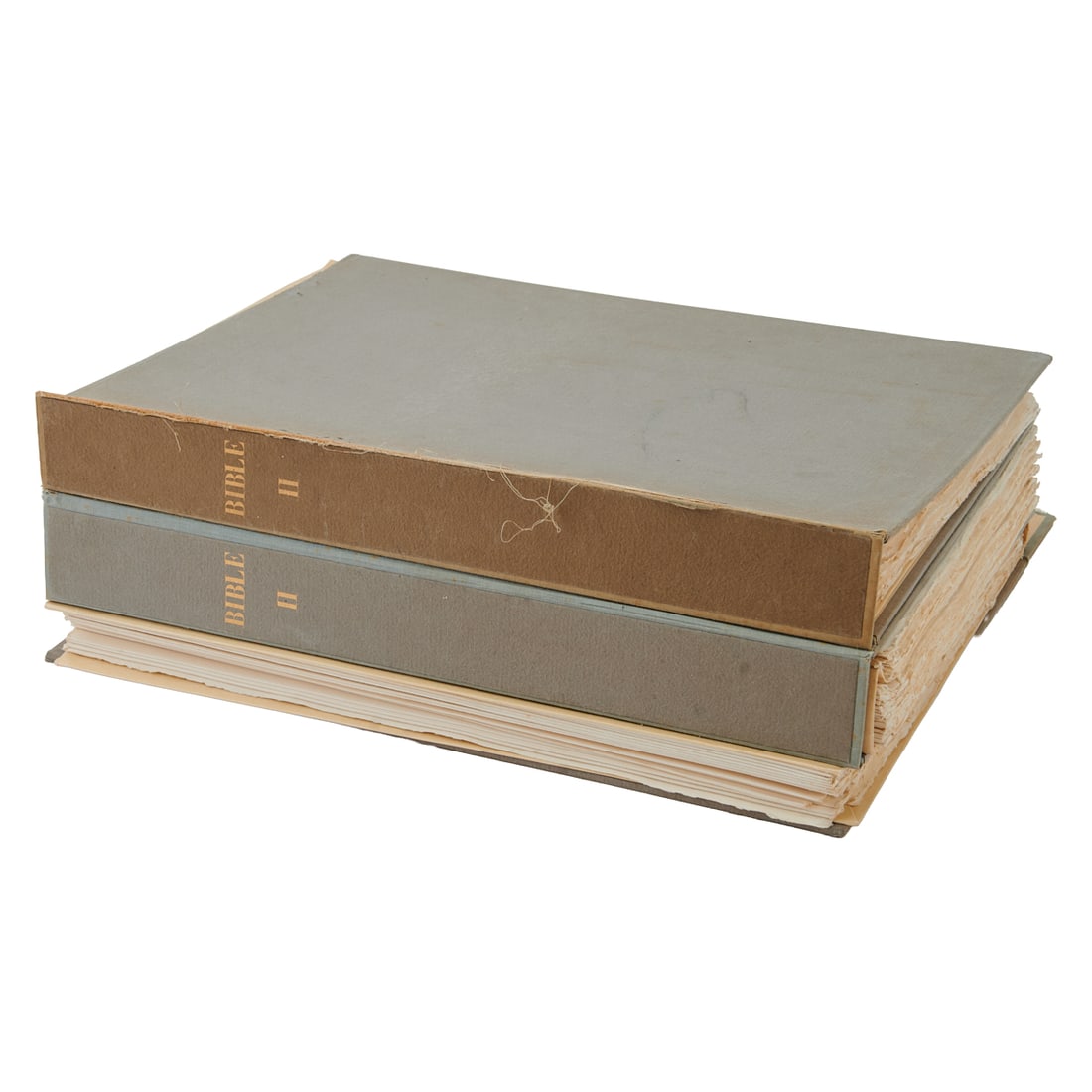 Marc Chagall, Incomplete Volumes of the Bible Series: Marc Chagall (Russian, 1887-1985), Three Volumes of Text from the Bible Series. The volumes consist of Bible I and two Bible II. All are incomplete. Two volumes are housed in gray box, [approximate di