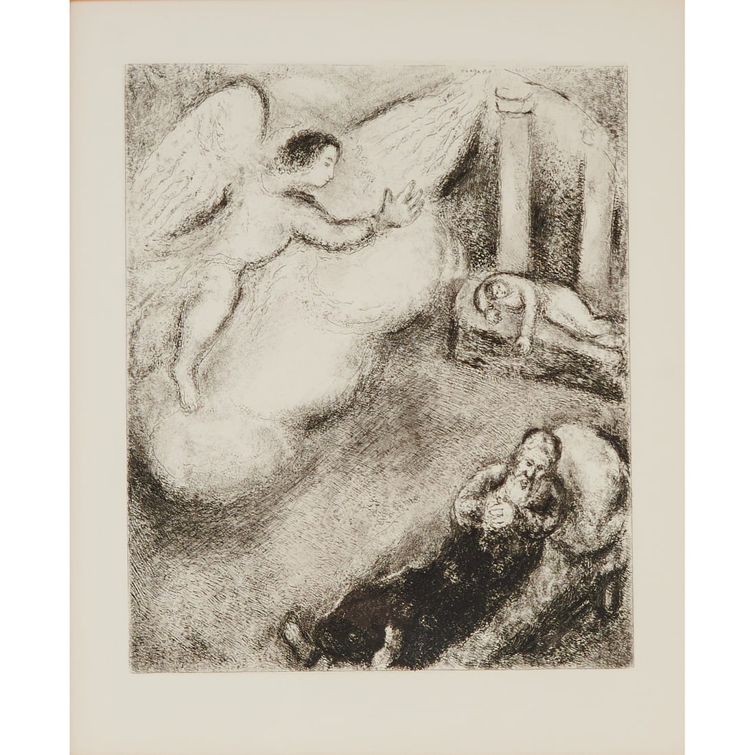 Marc Chagall, Samuel Called by God, Etching from Bible Series: Marc Chagall (Russian, 1887-1985), "Samuel Called by God," plate #59 in the "Bible" suite from 1956, total edition of 395, etching, [approximate dimensions - plate: 11 3/8" H x 9 1/2" W], signed in pl