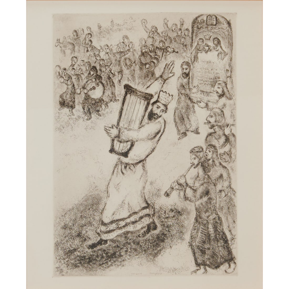 Marc Chagall, The Ark Carried to Jerusalem, Etching from the Bible Series: Marc Chagall (Russian, 1887-1985), "The Ark Carried to Jerusalem," #68 in the "Bible" suite from 1956, total edition of 395; etching; [approximate dimensions - plate: 12 5/8" H x 8 7/8" W], signed twi
