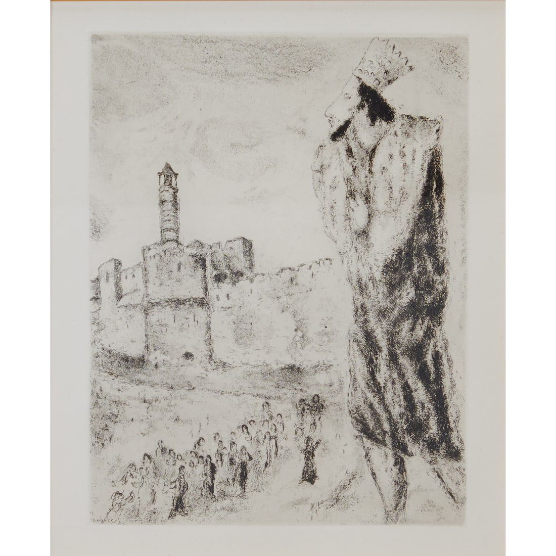 Marc Chagall, King David, Etching from the Bible Series: Marc Chagall (Russian, 1887-1985), "King David," plate #67 in the "Bible" suite from 1956, total edition of 395, etching, [approximate dimensions - plate: 12 1/4" H x 9 1/2" W], signed in plate at low