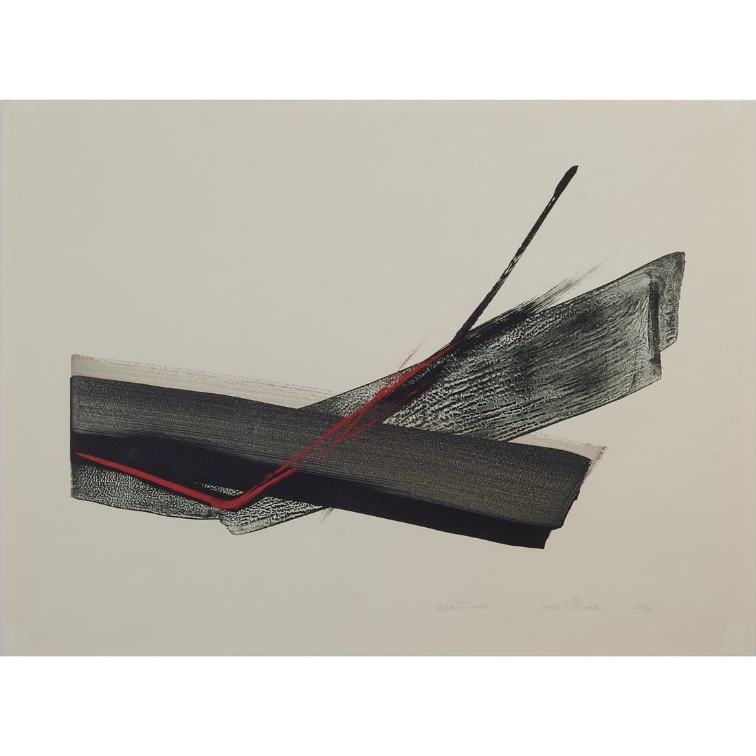 Toko Shinoda, Gratitude, Colored Lithograph: Toko Shinoda (Japanese, 1913-2021), "Gratitude," colored lithograph, [approximate dimensions - sheet: 20 3/4" H x 28" W], numbered 24/35, titled, and signed 'Toko Shinoda' in pencil at lower right.