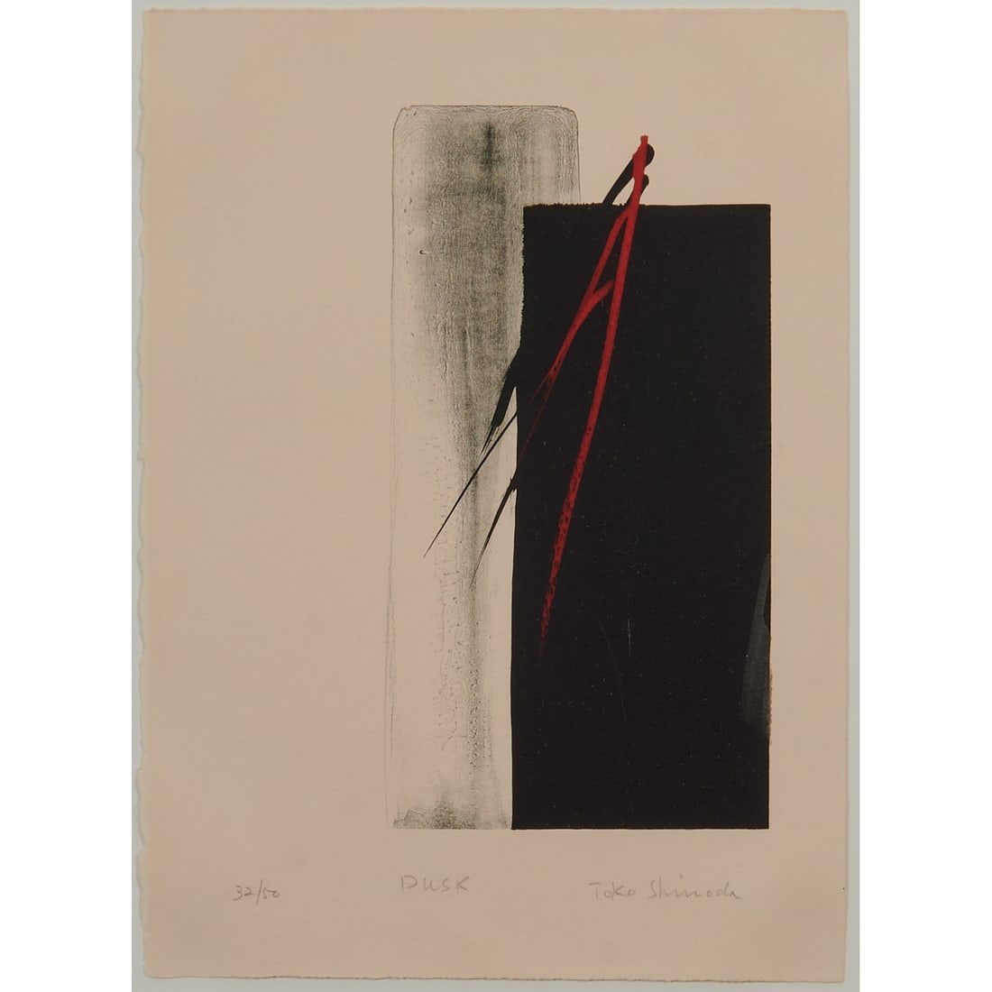Toko Shinoda, Dusk, Colored Lithograph: Toko Shinoda (Japanese, 1913-2021), "Dusk," colored lithograph, [approximate dimensions - sheet: 14" H x 10 1/8" W], numbered 32/50, titled, and signed 'Toko Shinoda' in pencil at low margin.