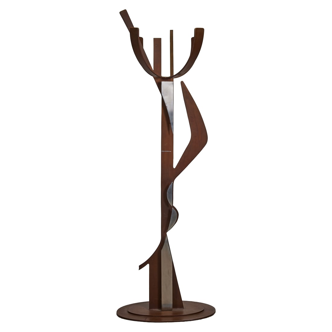 Gregory Hawthorne, Coat Rack for Brown, Acid Etched and Stainless Sculpture: Gregory Hawthorne (American, 20th Century), "Coat Rack for Brown," acid etched and stainless steel, [approximate dimensions - overall: 78" H x 26" W x 26" D], First Edition. Unsigned. Notes: This lot