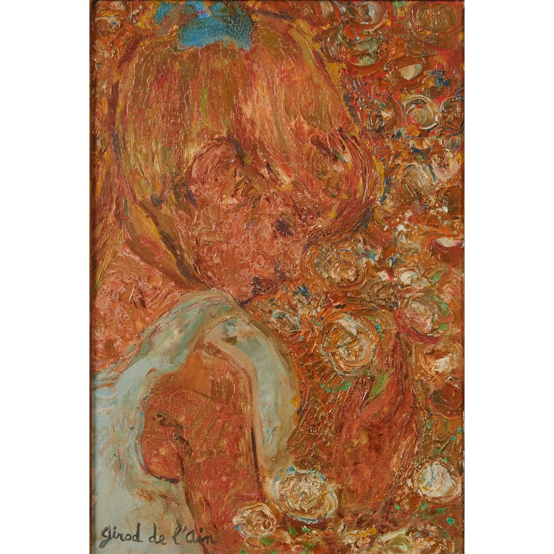 Helene Girod de L'Ain, Tulipes, Oil in Canvas: Helene Girod de L'Ain (French, 1926-1989), "Tulipes, Profil Aux Fleurs" [Tulips, Profile with Flowers], oil on canvas, [approximate dimensions - sight: 12 7/8" H x 8 1/2" W], signed 'girod de l'ain'