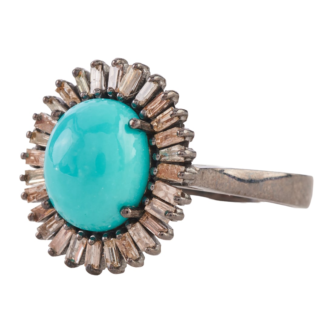 Turquoise, Diamond, Oxidized Silver Ring - 2