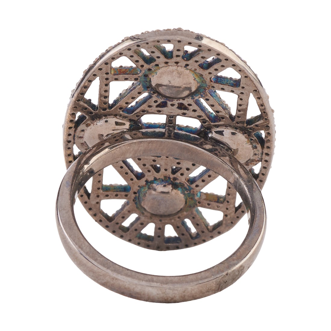 Opal, Diamond, Oxidized Silver Ring - 3