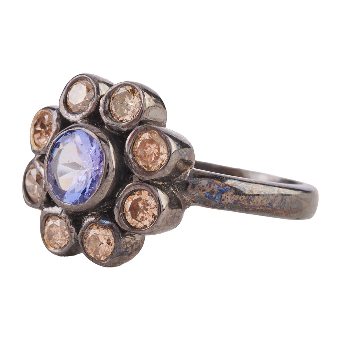 Tanzanite, Diamond, Oxidized Silver Ring - 2