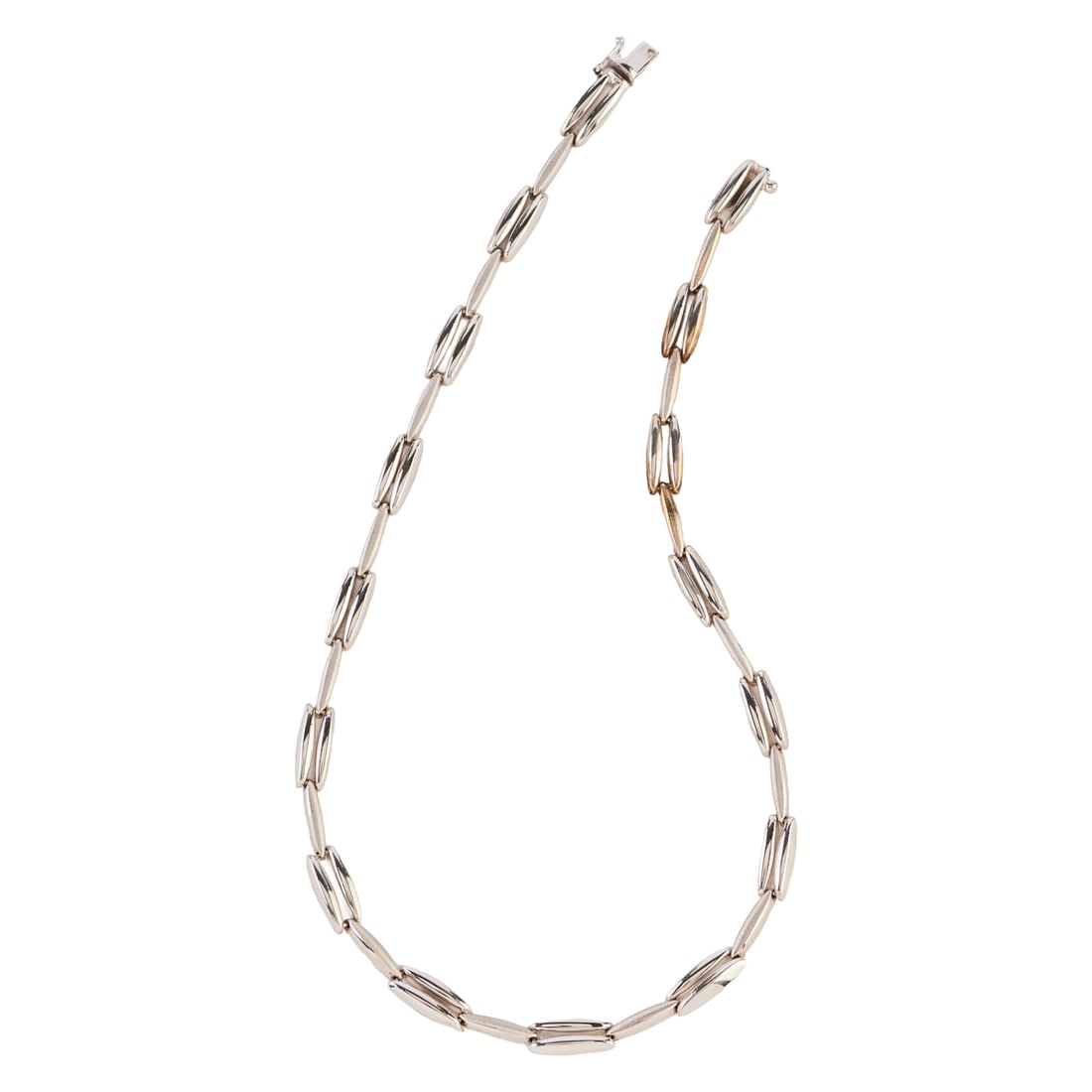 14k White Gold Necklace with Extra Links: 14k White Gold Necklace with Extra Links. The 14k white gold bar links measuring approximately 6 mm in width, completed by a tongue and groove clasp with figure eight safety, forming a 14 inch necklac