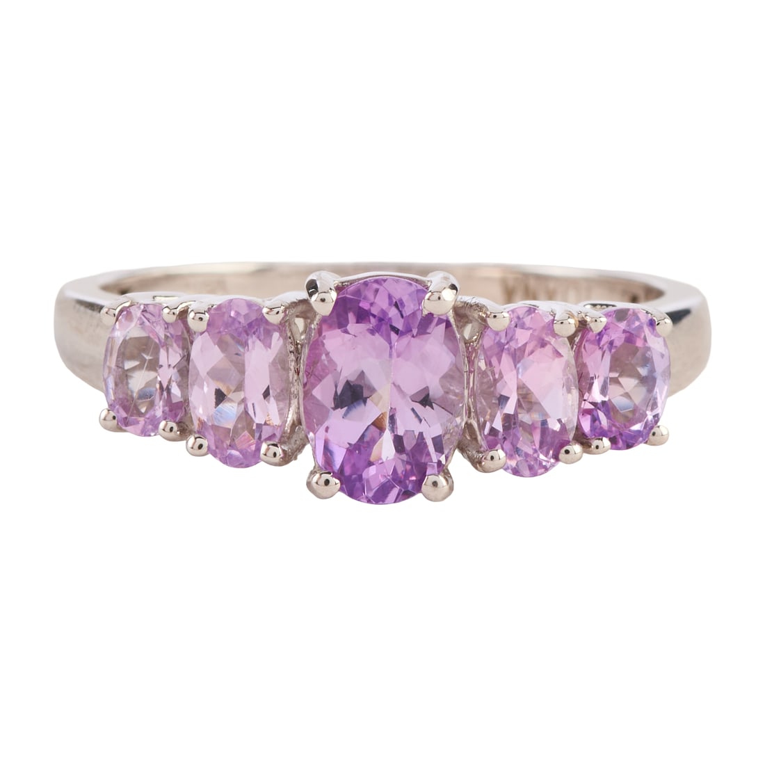 Iliana Spinel, 18k White Gold Ring: Iliana Spinel, 18k White Gold Ring. Featuring five oval-cut graduated purple spinels, set in an 18k white gold mounting. {Size: 7, Gross Weight: 2.0 dwts}