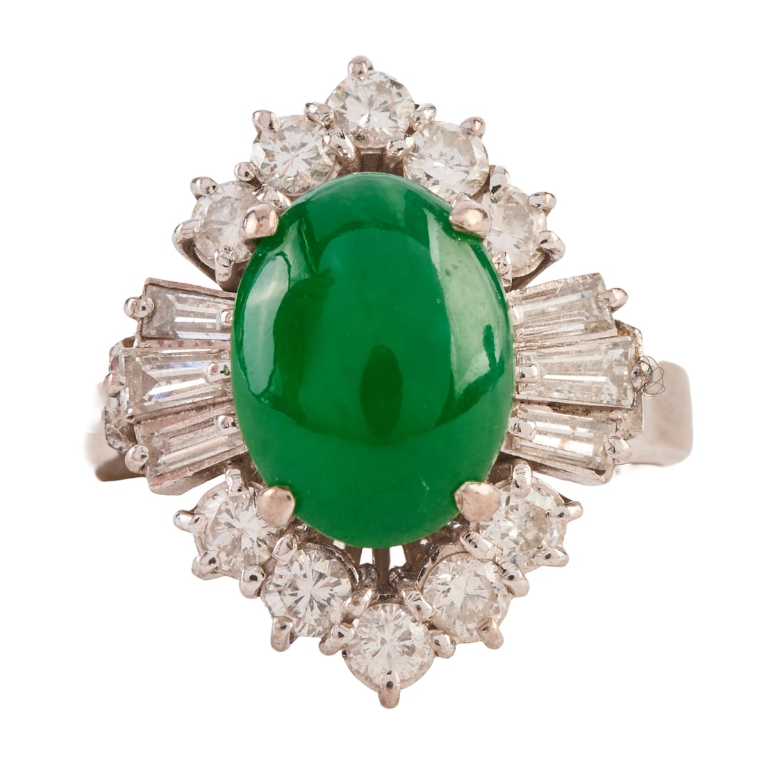 Jadeite Jade, Diamond, Rhodium-Plate Ring (1 of 4)