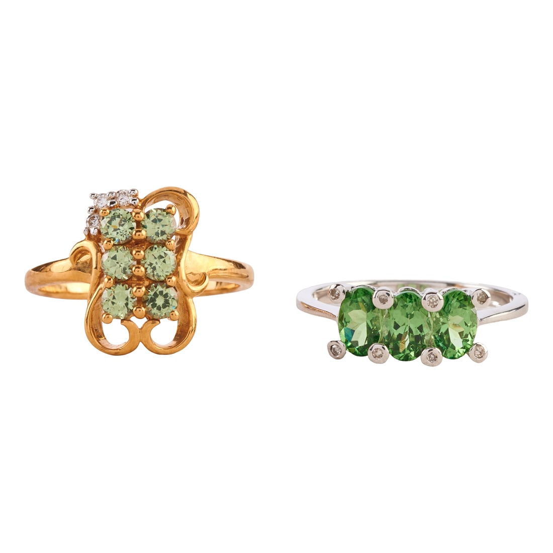 Two Green Multi-Stone, Diamond, Yellow and White Gold Rings (1 of 5)