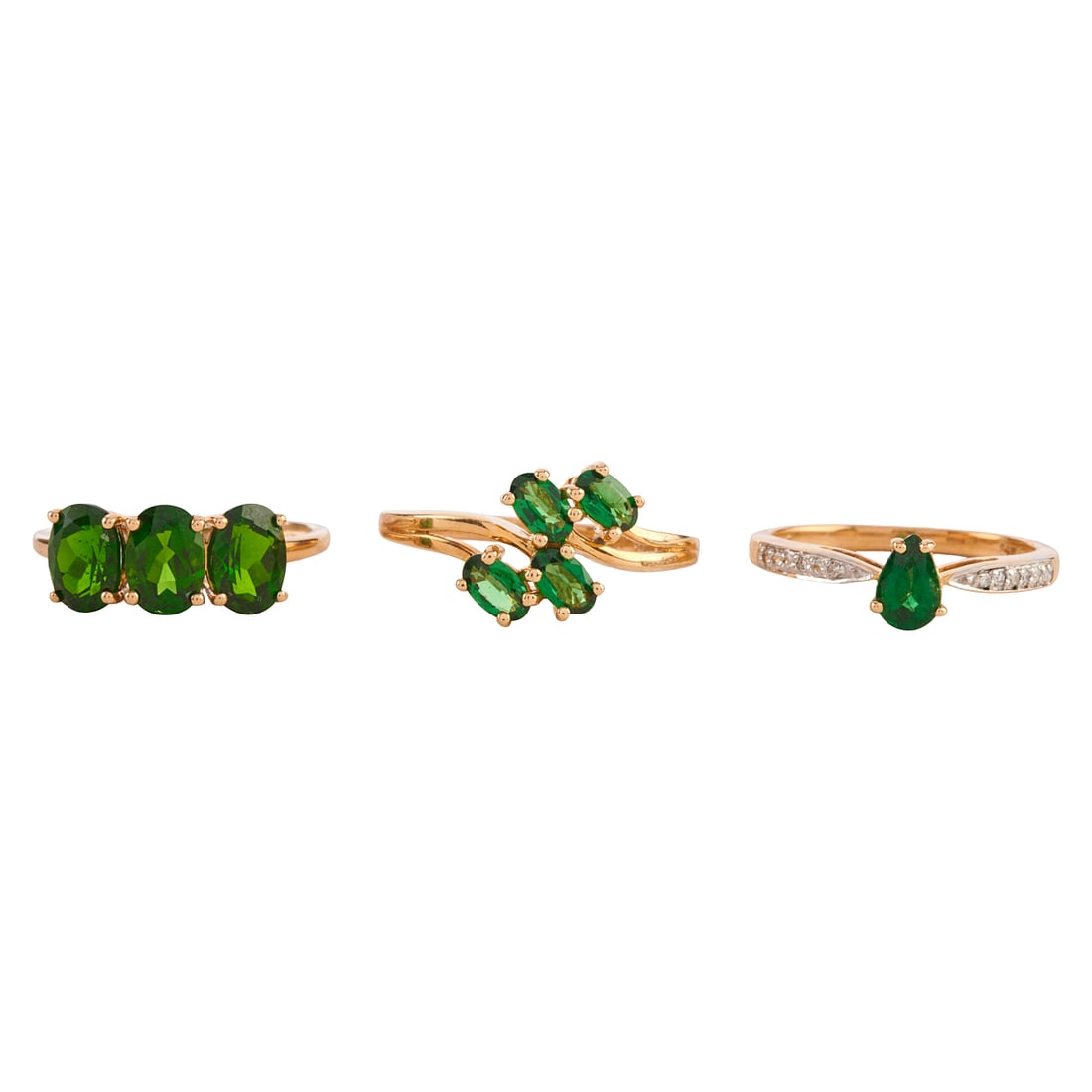 Collection of Three Green Multi-Stone, Yellow Gold Rings (1 of 6)