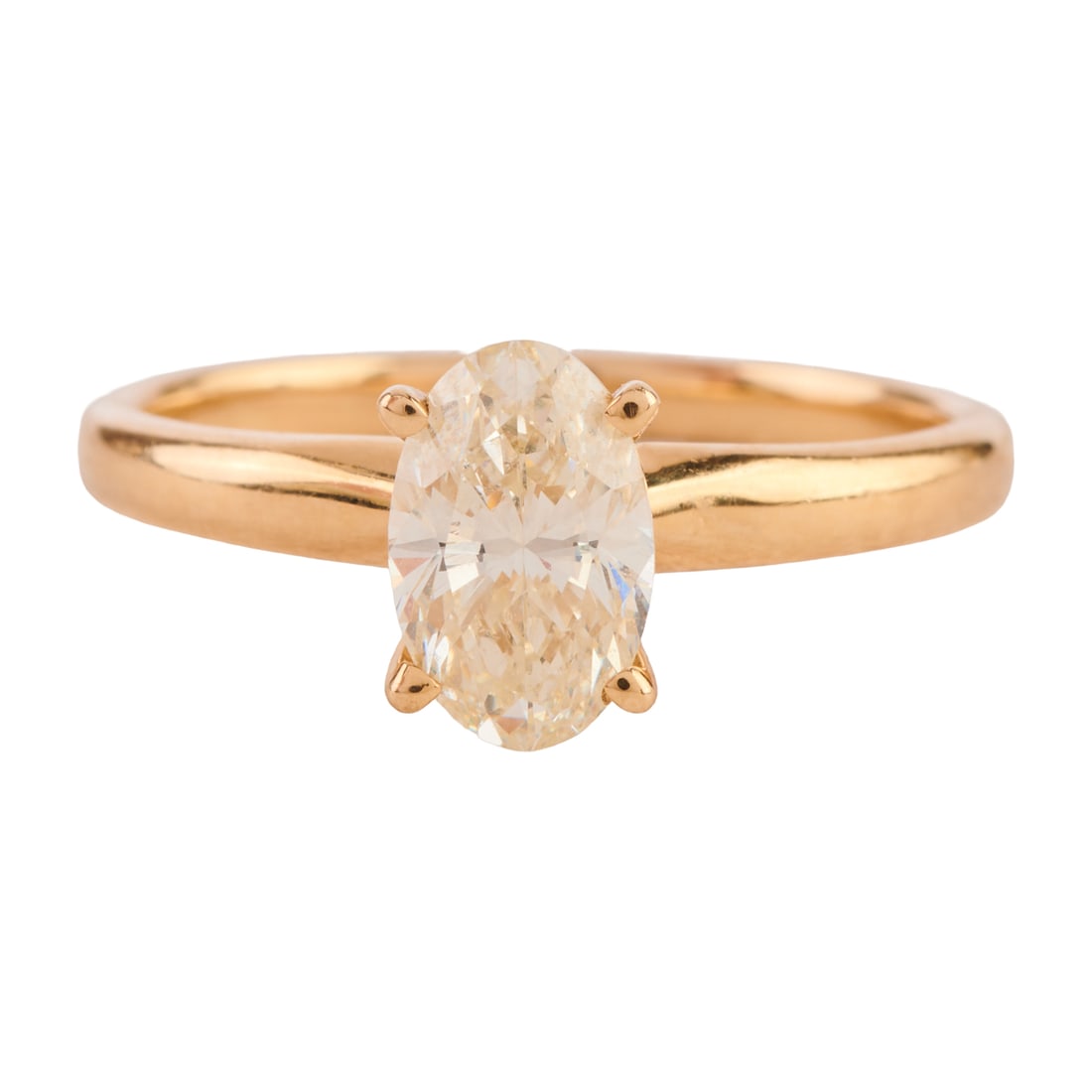 Diamond, 14k Yellow Gold Ring: Diamond, 14k Yellow Gold Ring. Featuring one oval-cut diamond weighing approximately 1.00 ct., set in a 14k yellow gold solitaire mounting. {Size: 6 3/4, Gross Weight: 1.7 dwts}
