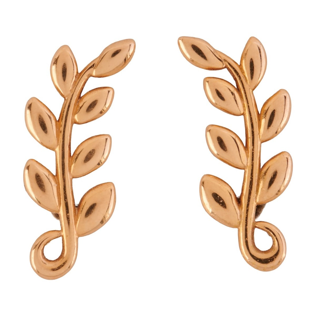 Pair of Tiffany & Co. Paloma Picasso 18k Rose Gold Olive Climber Earrings: Pair of Tiffany & Co. Paloma Picasso 18k Rose Gold Olive Climber Earrings. Each 18k rose gold olive branch climber earring measuring approximately 19 x 7 mm. {Gross Weight: 1.9 dwts}
