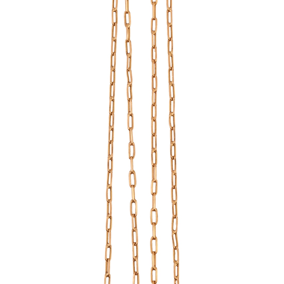 18k Yellow Gold Neck Chain: 18k Yellow Gold Neck Chain. The 18k yellow gold small paperclip link measuring approximately 2 mm in width, completed by a spring ring clasp, forming a 26 inch neck chain. {Gross Weight: 2.7 dwts}