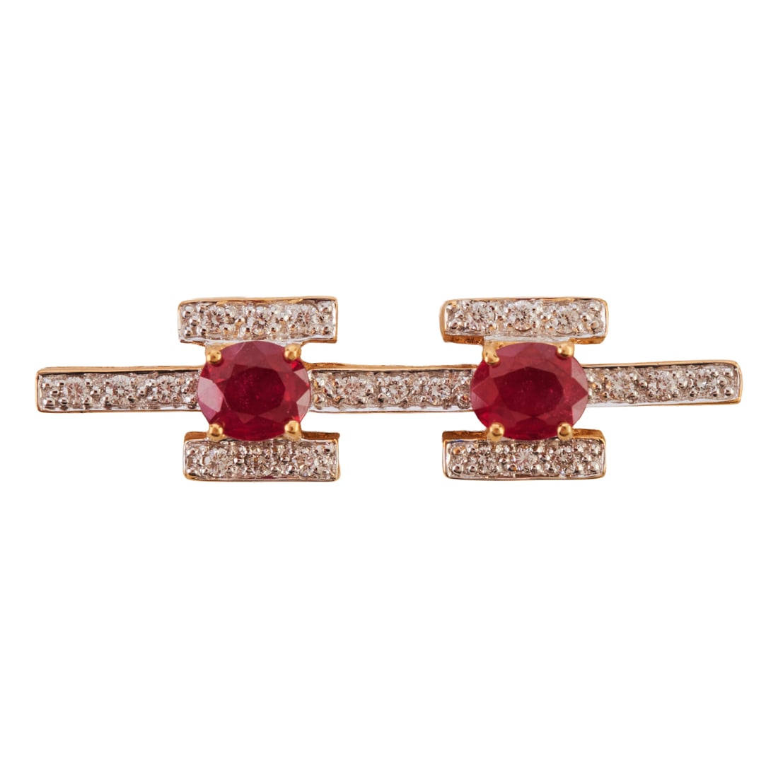 Ruby, Diamond, 18k Gold Pendant: Ruby, Diamond, 18k Gold Pendant. Featuring two oval-cut rubies weighing a total of approximately 1.50 cttw., accented by twenty-four full-cut diamonds weighing a total of approximately 0.25 cttw.,