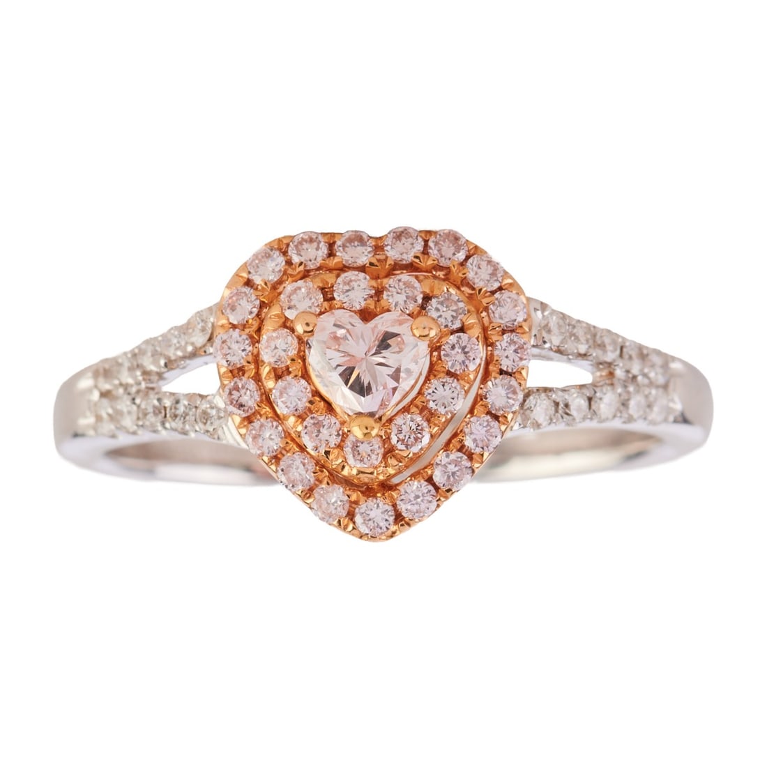 Canary Star Pink Diamond, Diamond, 18k Gold Ring: Canary Star Pink Diamond, Diamond, 18k Gold Ring. Featuring one heart-cut pink diamond weighing approximately 0.18 ct., accented by round-cut pink and near colorless diamonds, set in an 18k rose and w