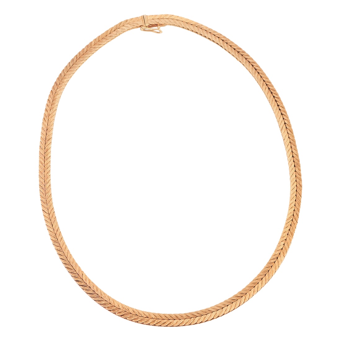 14k Yellow Gold Necklace: 14k Yellow Gold Necklace. The 14k yellow gold fancy herringbone style link measuring approximately 6 mm in width, completed by a tongue and groove clasp with figure eight safety, forming a 17 inch