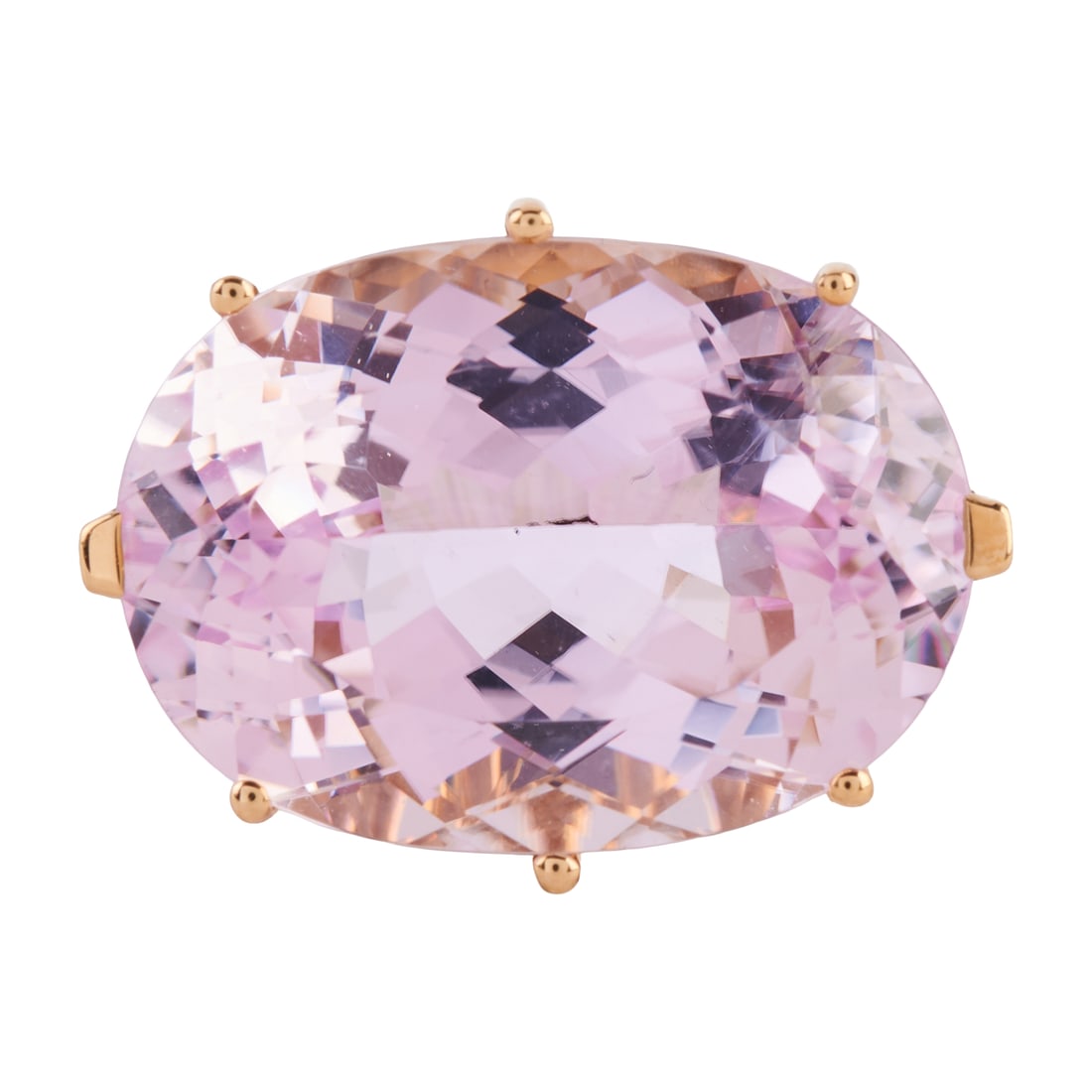 Kunzite, 14k Yellow Gold Ring: Kunzite, 14k Yellow Gold Ring. Featuring one oval-cut kunzite weighing approximately 13.90 cts., set in a 14k yellow gold mounting. {Size: 7 1/4, Gross Weight: 3.9 dwts}