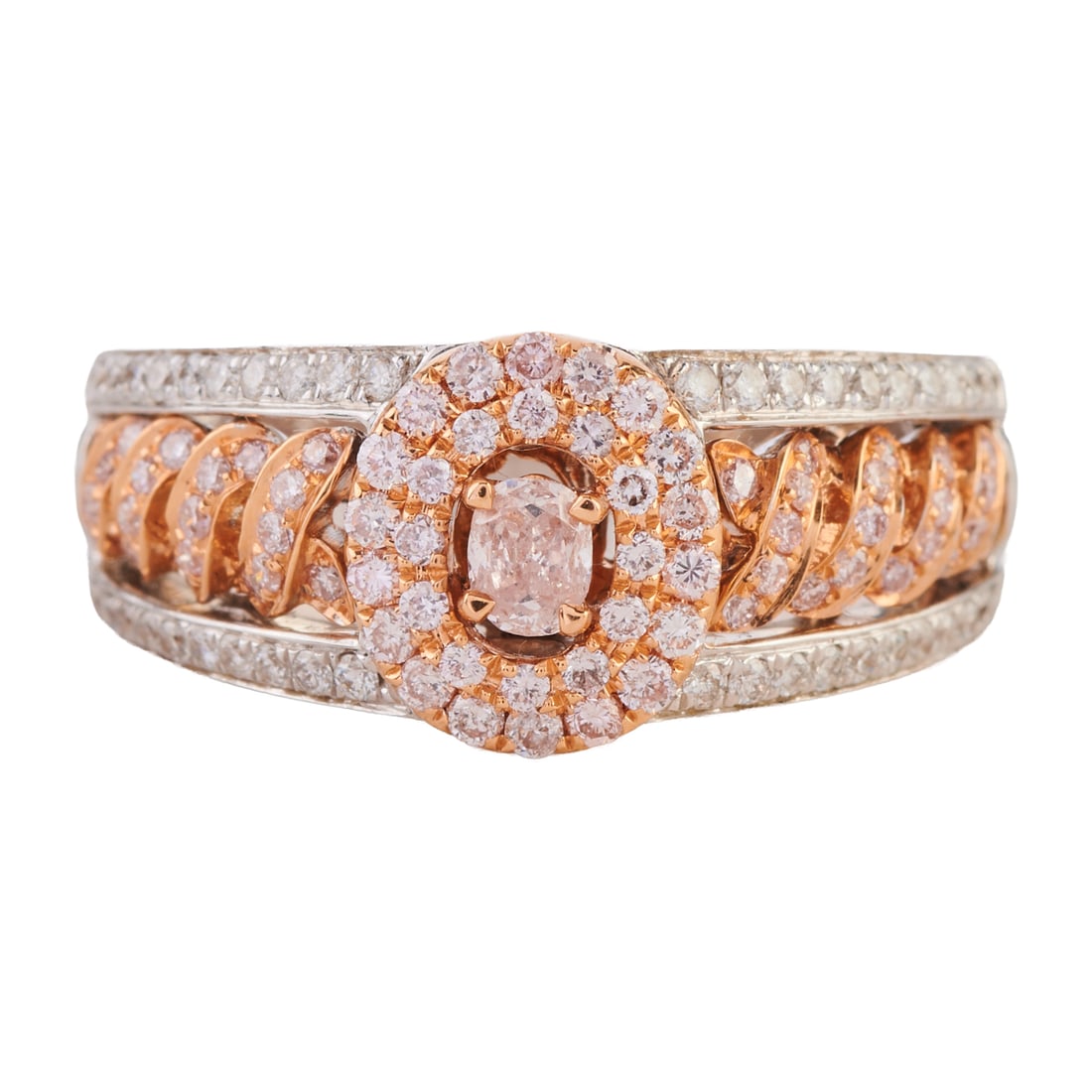 Canary Star Pink Diamond, Diamond, 18k Gold Ring: Canary Star Pink Diamond, Diamond, 18k Gold Ring. Centering one oval-cut pink diamond weighing approximately 0.13 ct., accented by full-cut pink and near colorless diamonds weighing a total of